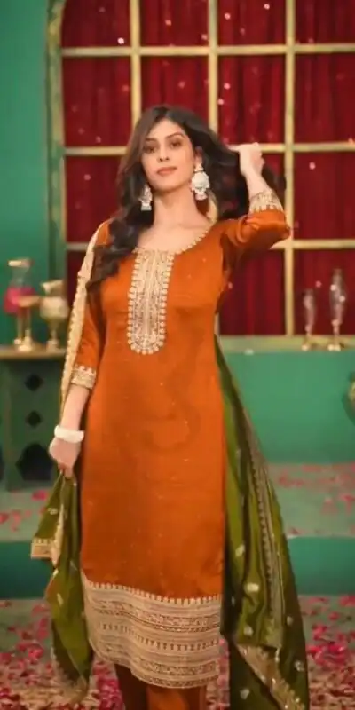 Angelic Orange Chinon Silk Embroider Work Salwar Suit | Jump Suits, Salwar suit, Casual Suits, Creative suits, Designer Suits, Palazzo Suits, Party Wear Suits, Patiala Suits, Straight Suits