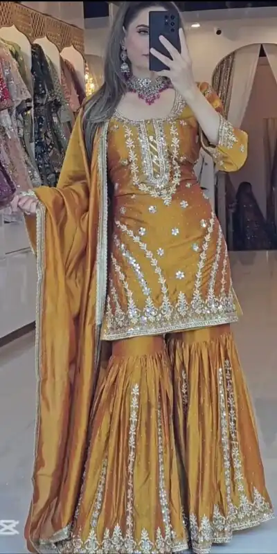 Angelic Yellow Chinon Silk Embroidery Work Salwar Suit | Jump Suits, Salwar suit, Casual Suits, Creative suits, Designer Suits, Palazzo Suits, Party Wear Suits, Patiala Suits, Straight Suits