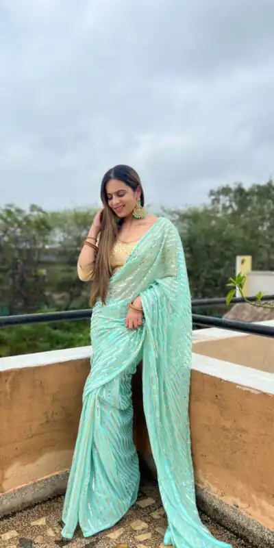 Aquamarine Georgette Embroidery Sequence Saree | Sarees, Bollywood Sarees, Creative Sarees, Designer Sarees, Embroidered Sarees, Ethnic Saree, Modern Digital sarees, Party Wear Sarees