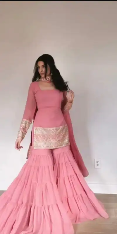 Baby Pink Faux Thread Work Georgette Salwar Suit | Jump Suits, Salwar suit, Casual Suits, Creative suits, Designer Suits, Palazzo Suits, Party Wear Suits, Patiala Suits, Straight Suits