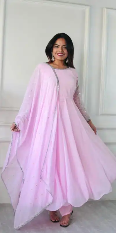 Baby Pink Foix Georgette Embroidery Work Anarkali Gown | Gowns, Bollywood Gowns, Creative Gowns, Designer Gowns, Embroidered Gowns, Party Wear Gowns