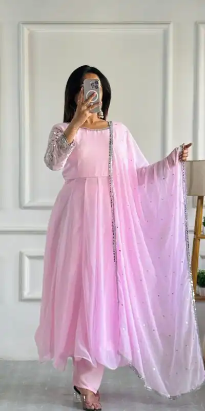 Baby Pink Foix Georgette Embroidery Work Anarkali Gown | Gowns, Bollywood Gowns, Creative Gowns, Designer Gowns, Embroidered Gowns, Party Wear Gowns
