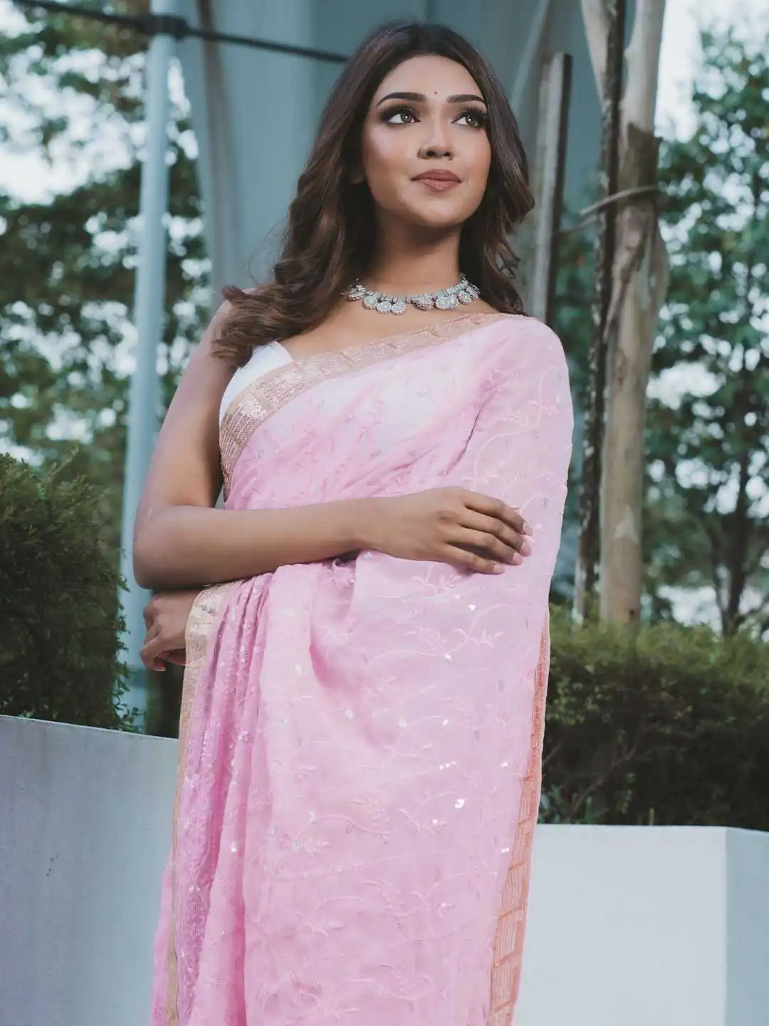 Baby Pink Georgette Embroidery Sequence Saree | Sarees, Bollywood Sarees, Creative Sarees, Designer Sarees, Embroidered Sarees, Ethnic Saree, Modern Digital sarees, Party Wear Sarees