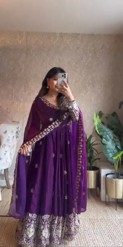RTC 6034 Purple Color Fendy Silk Anarkali Suit with Thread Embroidery. Grab it for ₹2549. Delivery 4-6 Working Days. Shop now. | Anarkali Suits, Bollywood Anarkali, Creative-Anarkali, Designer Anarkali, Embroidered Anarkali, Party Wear Anarkali