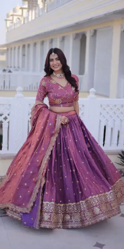 Beautiful Purple Ysl Silk Zari Embroidery Work Lehenga Choli | Lehenga, Bollywood Lehenga, Creative Lehenga, Designer Lehenga, Embroidered Lehenga, Party Wear Lehenga