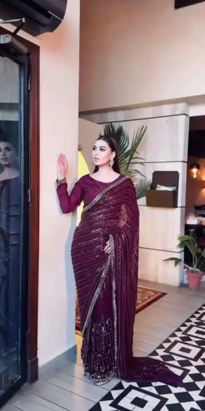 Beautiful Wine Kasturi Silk Sequins Work Saree | Sarees, Bollywood Sarees, Creative Sarees, Designer Sarees, Embroidered Sarees, Ethnic Saree, Modern Digital sarees, Party Wear Sarees