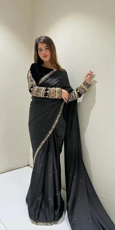 Black 9000 Velvet Embroidery Lace Work Saree | Sarees, Bollywood Sarees, Creative Sarees, Designer Sarees, Embroidered Sarees, Ethnic Saree, Modern Digital sarees, Party Wear Sarees