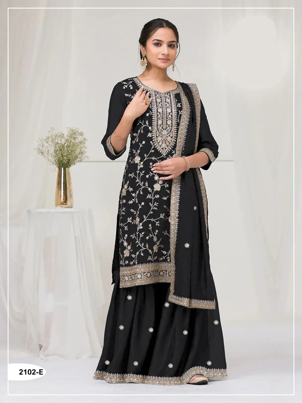 Black Blooming Vichitra Embroidery Work Salwar Suit | Jump Suits, Tops & Bottoms, Track Suits, Salwar suit, Casual Suits, Creative suits, Designer Suits, Palazzo Suits, Party Wear Suits, Patiala Suits, Straight Suits, Trendy Wear