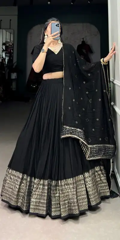 Black Chanderi Weaving Lehenga Choli | Lehenga, Bollywood Lehenga, Creative Lehenga, Designer Lehenga, Embroidered Lehenga, Party Wear Lehenga