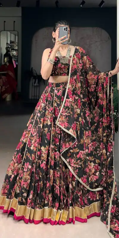 Black Chiffon Embossed Lehenga Choli | Lehenga, Bollywood Lehenga, Creative Lehenga, Designer Lehenga, Embroidered Lehenga, Party Wear Lehenga