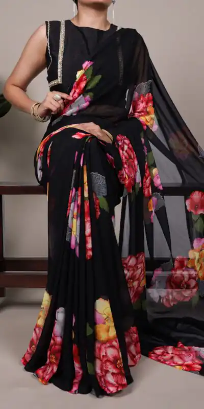 Black Chiffon Lace Work Saree | Sarees, Bollywood Sarees, Creative Sarees, Designer Sarees, Embroidered Sarees, Ethnic Saree, Modern Digital sarees, Party Wear Sarees
