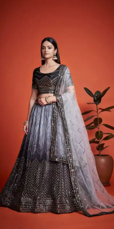 Black Chinon Embroidery and Sequins Lehenga Choli | Lehenga, Bollywood Lehenga, Creative Lehenga, Designer Lehenga, Embroidered Lehenga, Party Wear Lehenga