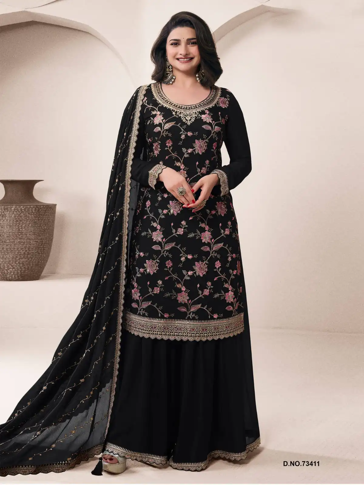 Black Chinon Multi Work Salwar Suit | Jump Suits, Salwar suit, Casual Suits, Creative suits, Designer Suits, Palazzo Suits, Party Wear Suits, Patiala Suits, Straight Suits