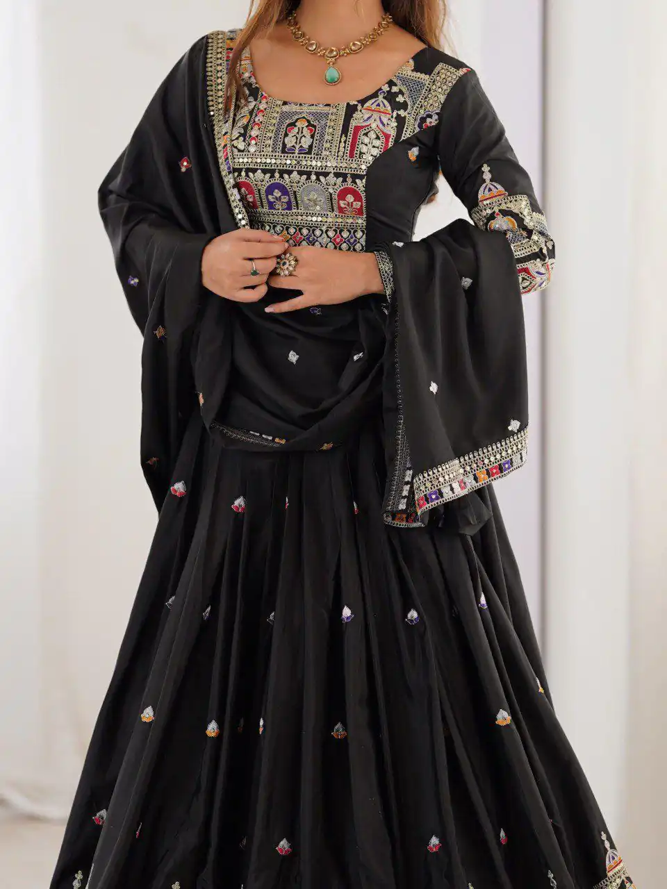 Black Chinon Silk Embroidery Work Lehenga Choli | Lehenga, Bollywood Lehenga, Creative Lehenga, Designer Lehenga, Embroidered Lehenga, Party Wear Lehenga