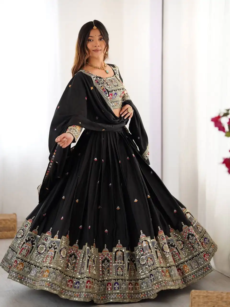 Black Chinon Silk Embroidery Work Lehenga Choli | Lehenga, Bollywood Lehenga, Creative Lehenga, Designer Lehenga, Embroidered Lehenga, Party Wear Lehenga