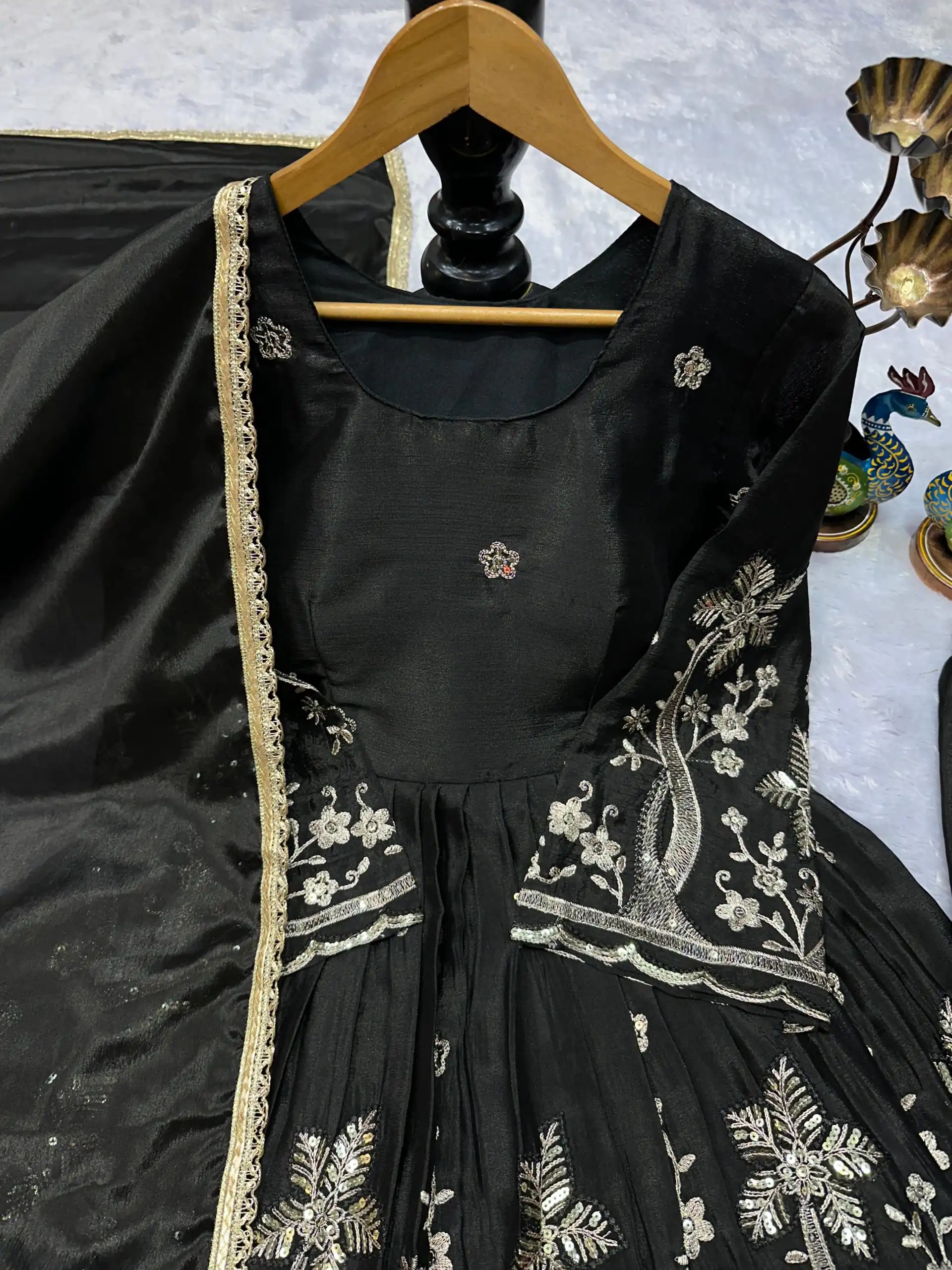 Black Chinon Silk Lace Embroidery Work Salwar Suit | Jump Suits, Salwar suit, Casual Suits, Creative suits, Designer Suits, Palazzo Suits, Party Wear Suits, Patiala Suits, Straight Suits