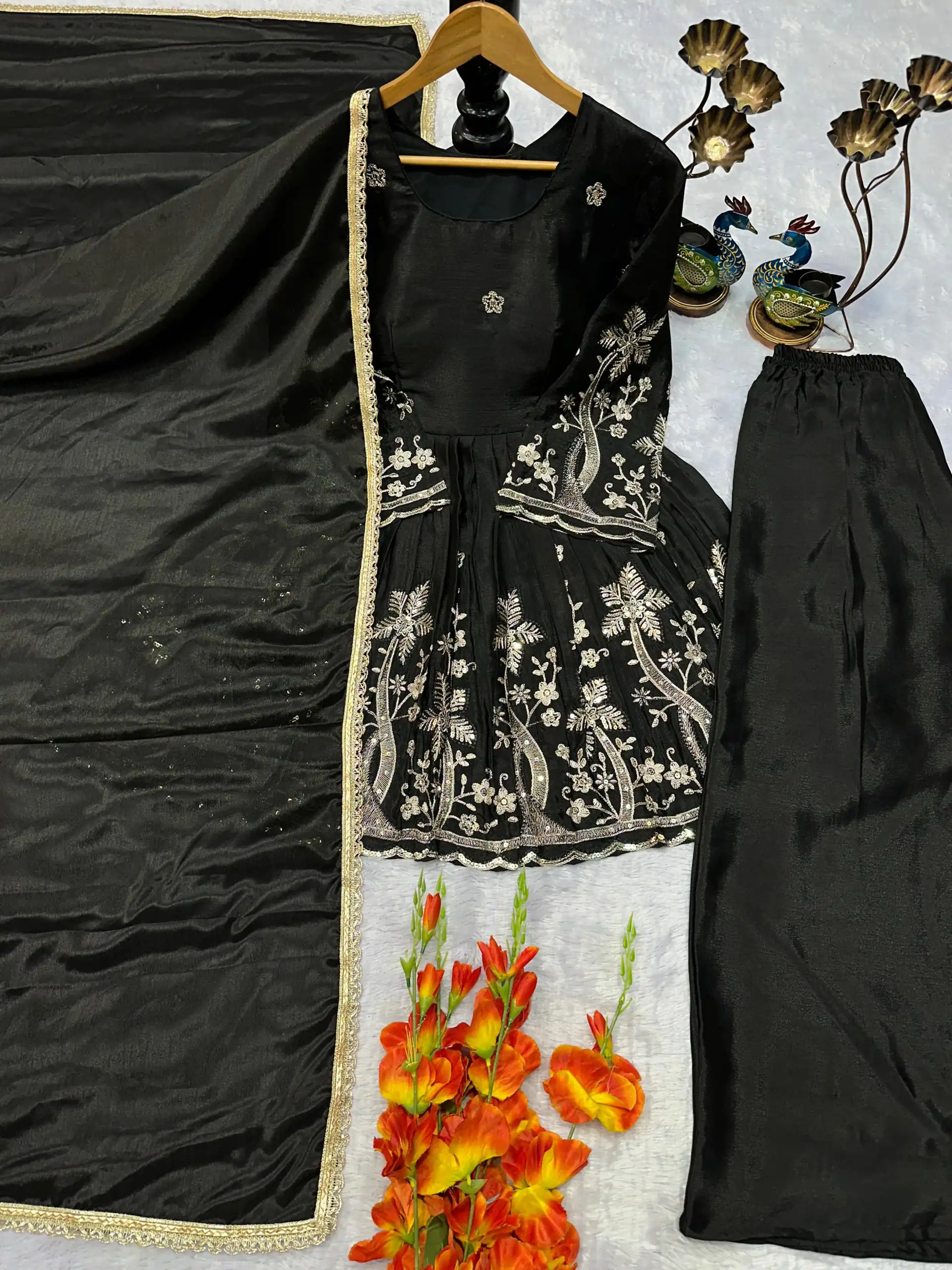 Black Chinon Silk Lace Embroidery Work Salwar Suit | Jump Suits, Salwar suit, Casual Suits, Creative suits, Designer Suits, Palazzo Suits, Party Wear Suits, Patiala Suits, Straight Suits