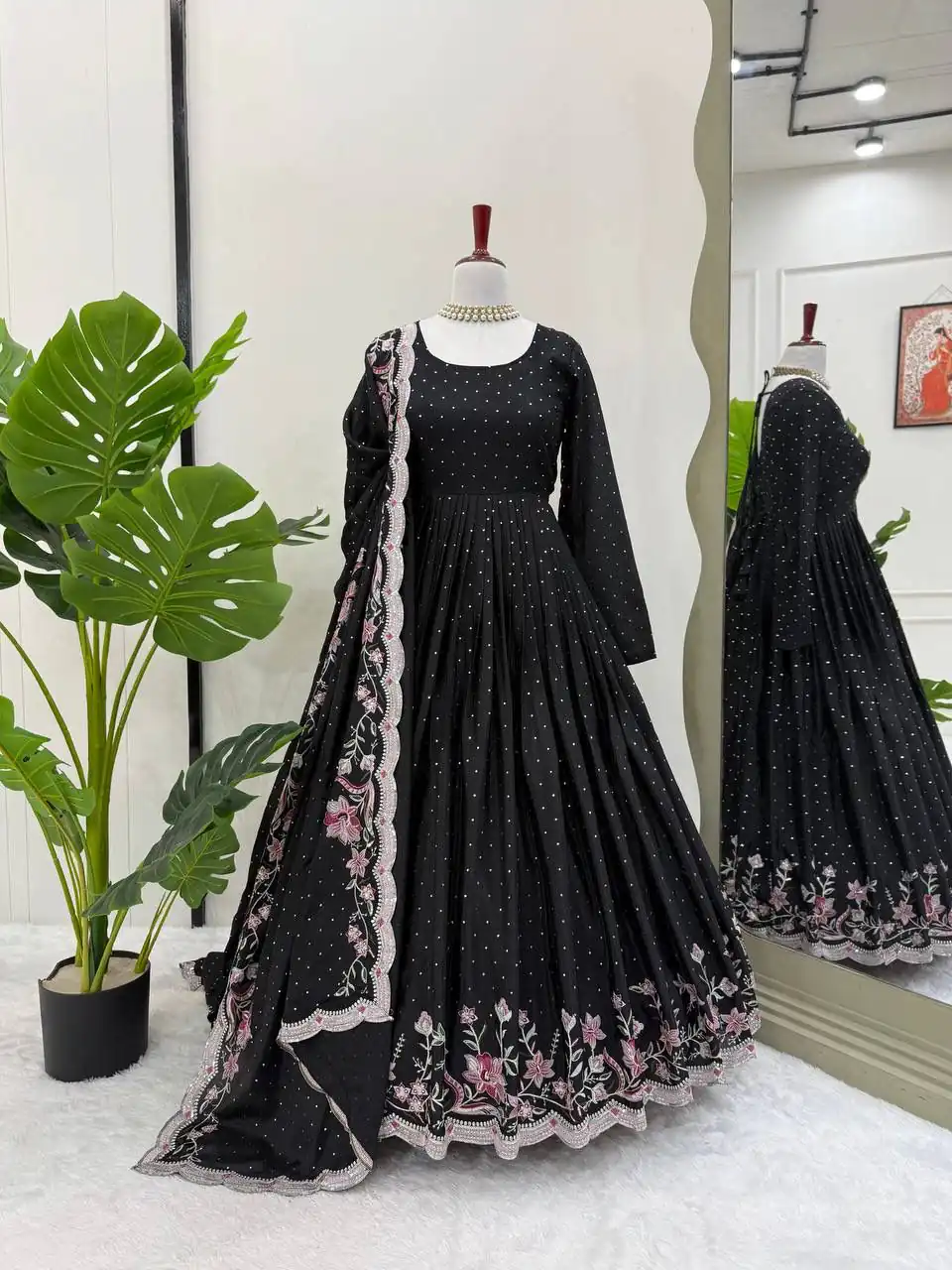 Black Chinon Silk Sequence Work Salwar Suit | Jump Suits, Salwar suit, Casual Suits, Creative suits, Designer Suits, Palazzo Suits, Party Wear Suits, Patiala Suits, Straight Suits