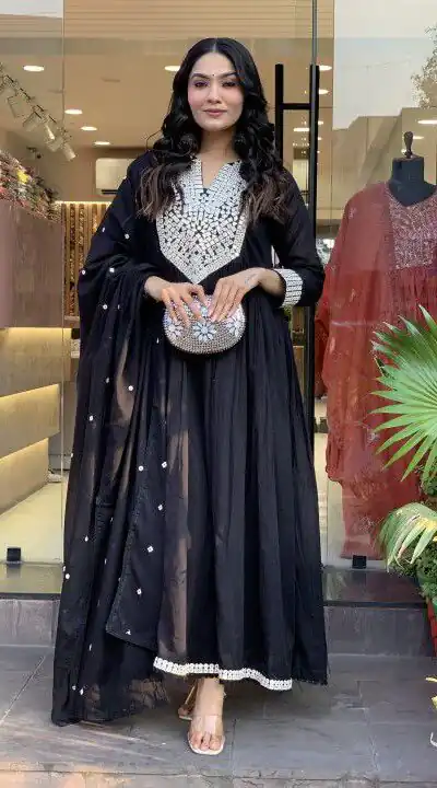Black Cotton Silk Mirror Work Salwar Suit | Jump Suits, Salwar suit, Casual Suits, Creative suits, Designer Suits, Palazzo Suits, Party Wear Suits, Patiala Suits, Straight Suits