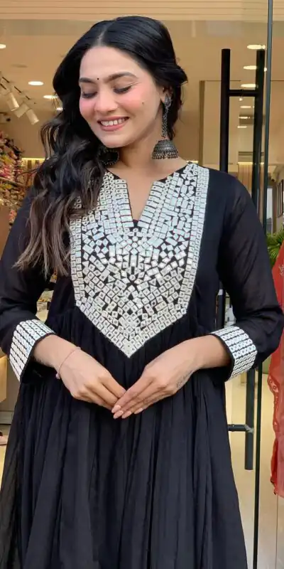 Black Cotton Silk Mirror Work Salwar Suit | Jump Suits, Salwar suit, Casual Suits, Creative suits, Designer Suits, Palazzo Suits, Party Wear Suits, Patiala Suits, Straight Suits
