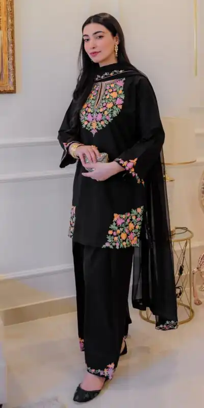 Black Crape Silk Embroidery Work Salwar Suit | Jump Suits, Salwar suit, Casual Suits, Creative suits, Designer Suits, Palazzo Suits, Party Wear Suits, Patiala Suits, Straight Suits