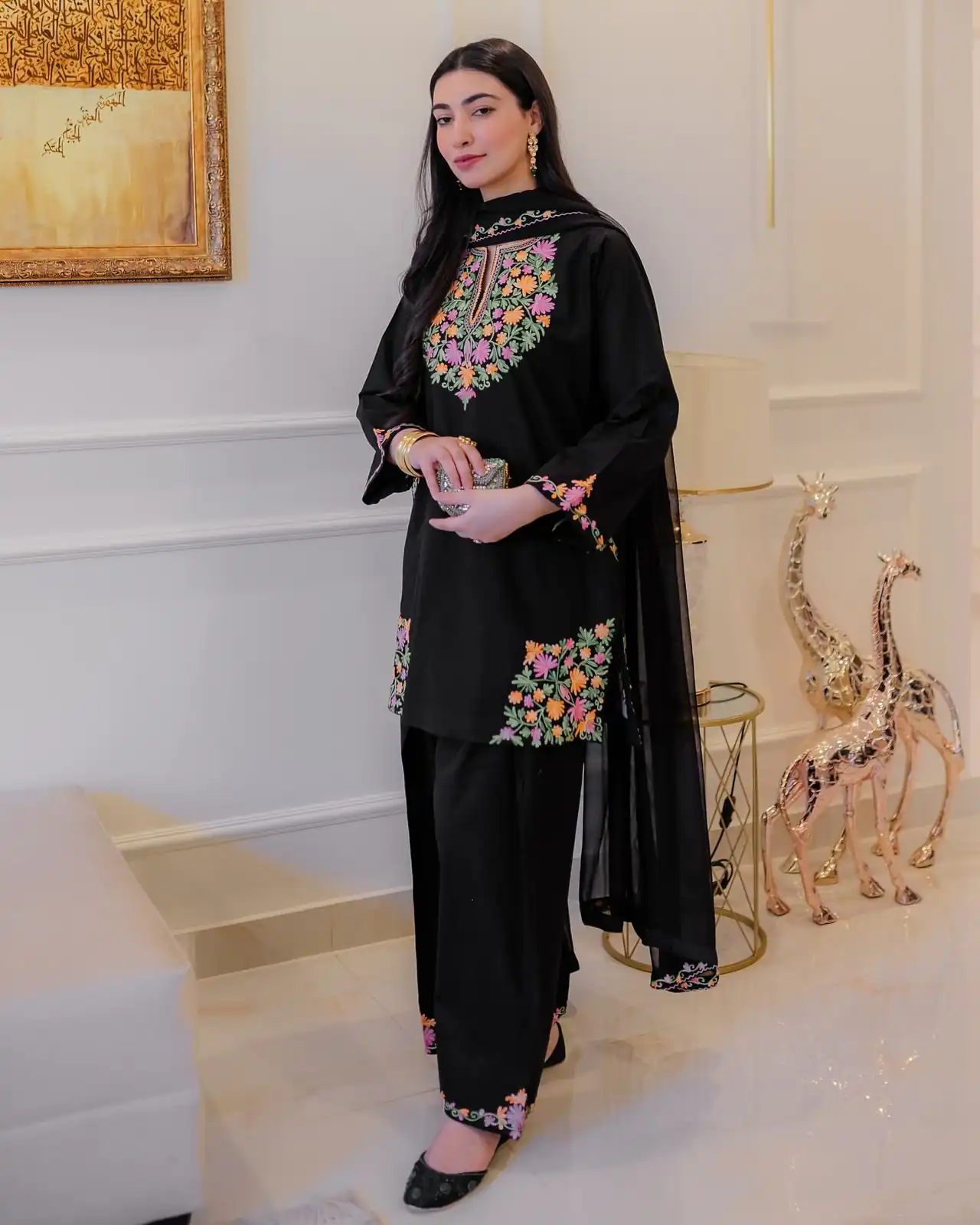 Black Crape Silk Embroidery Work Salwar Suit | Jump Suits, Salwar suit, Casual Suits, Creative suits, Designer Suits, Palazzo Suits, Party Wear Suits, Patiala Suits, Straight Suits