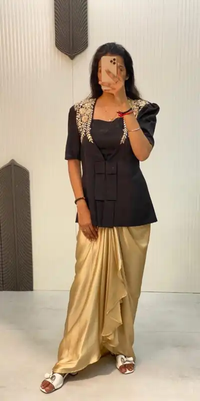 Black Cream French Crape Sequence Embroidery Dhoti Suit | Jump Suits, Salwar suit, Casual Suits, Creative suits, Designer Suits, Palazzo Suits, Party Wear Suits, Patiala Suits, Straight Suits