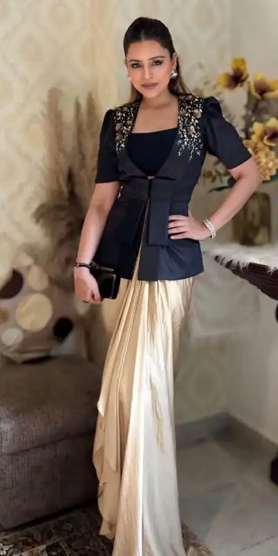 Black Cream French Crape Sequence Embroidery Dhoti Suit | Jump Suits, Salwar suit, Casual Suits, Creative suits, Designer Suits, Palazzo Suits, Party Wear Suits, Patiala Suits, Straight Suits
