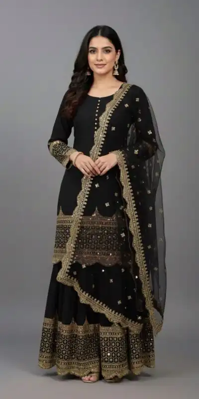 Black Faux Georgette Embroider Salwar Suit | Jump Suits, Salwar suit, Casual Suits, Creative suits, Designer Suits, Palazzo Suits, Party Wear Suits, Patiala Suits, Straight Suits