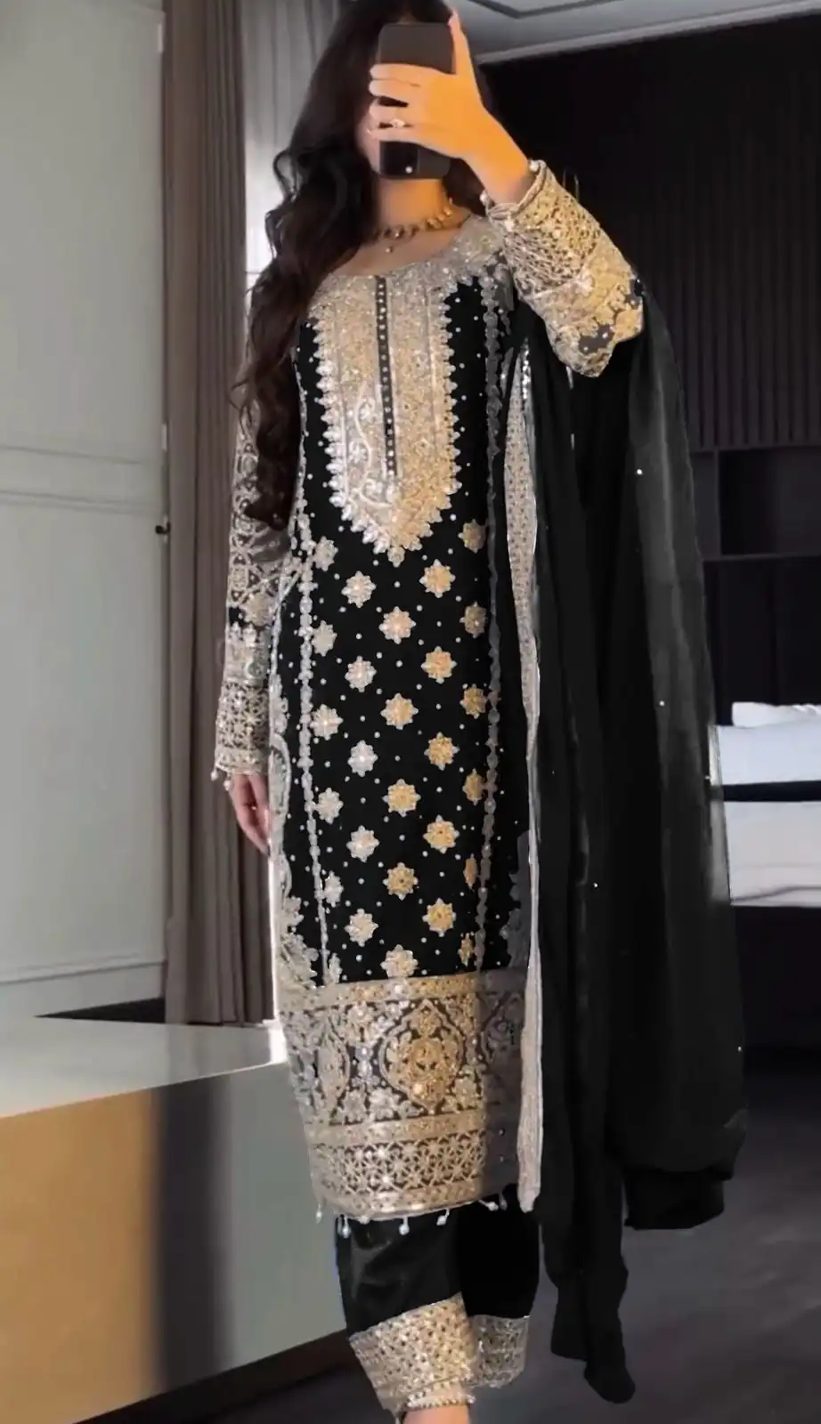 Black Faux Georgette Embroidery Salwar Suit | Jump Suits, Salwar suit, Casual Suits, Creative suits, Designer Suits, Palazzo Suits, Party Wear Suits, Patiala Suits, Straight Suits