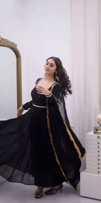 Black Faux Georgette Handwork Work Salwar Suit | Jump Suits, Salwar suit, Casual Suits, Creative suits, Designer Suits, Palazzo Suits, Party Wear Suits, Patiala Suits, Straight Suits