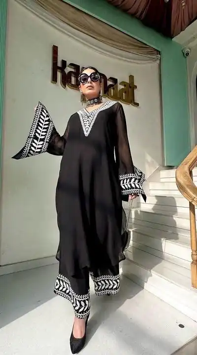 Black Faux Georgette Sequence Hand Work Salwar Suit | Jump Suits, Salwar suit, Casual Suits, Creative suits, Designer Suits, Palazzo Suits, Party Wear Suits, Patiala Suits, Straight Suits