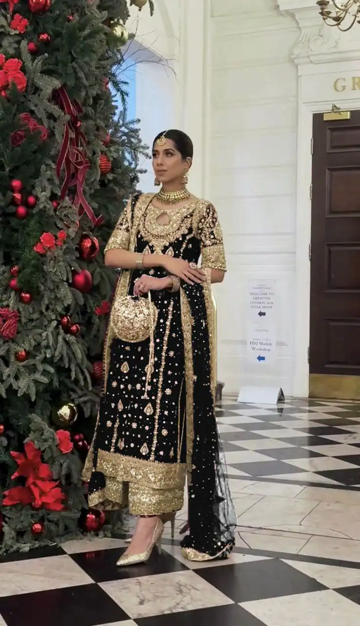 Black Faux Georgette Sequence Work Salwar Suit | Jump Suits, Salwar suit, Casual Suits, Creative suits, Designer Suits, Palazzo Suits, Party Wear Suits, Patiala Suits, Straight Suits