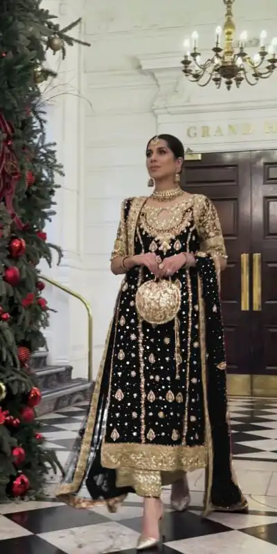 Black Faux Georgette Sequence Work Salwar Suit | Jump Suits, Salwar suit, Casual Suits, Creative suits, Designer Suits, Palazzo Suits, Party Wear Suits, Patiala Suits, Straight Suits