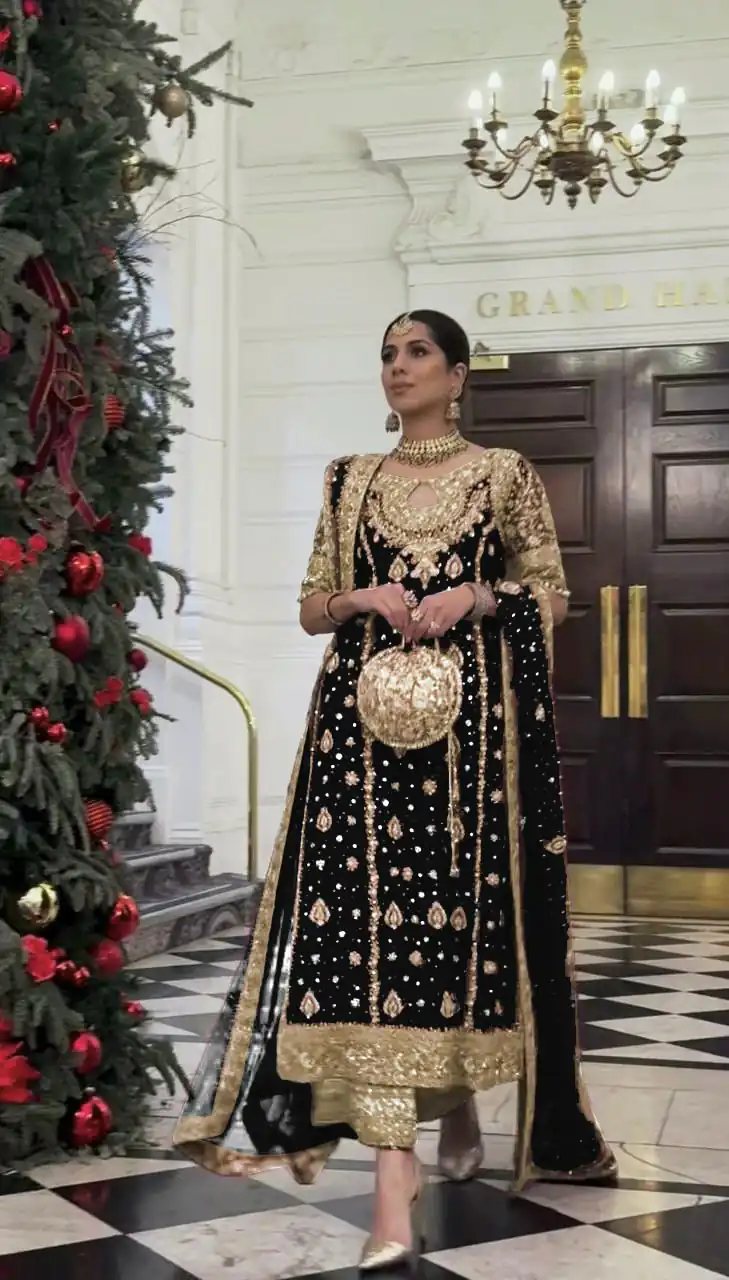 Black Faux Georgette Sequence Work Salwar Suit | Jump Suits, Salwar suit, Casual Suits, Creative suits, Designer Suits, Palazzo Suits, Party Wear Suits, Patiala Suits, Straight Suits
