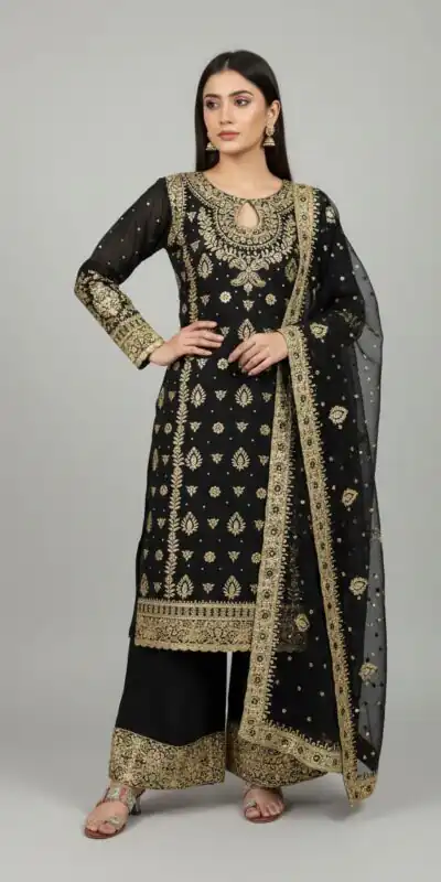 Black Faux Georgette Sequence Work Salwar Suit | Jump Suits, Salwar suit, Casual Suits, Creative suits, Designer Suits, Palazzo Suits, Party Wear Suits, Patiala Suits, Straight Suits