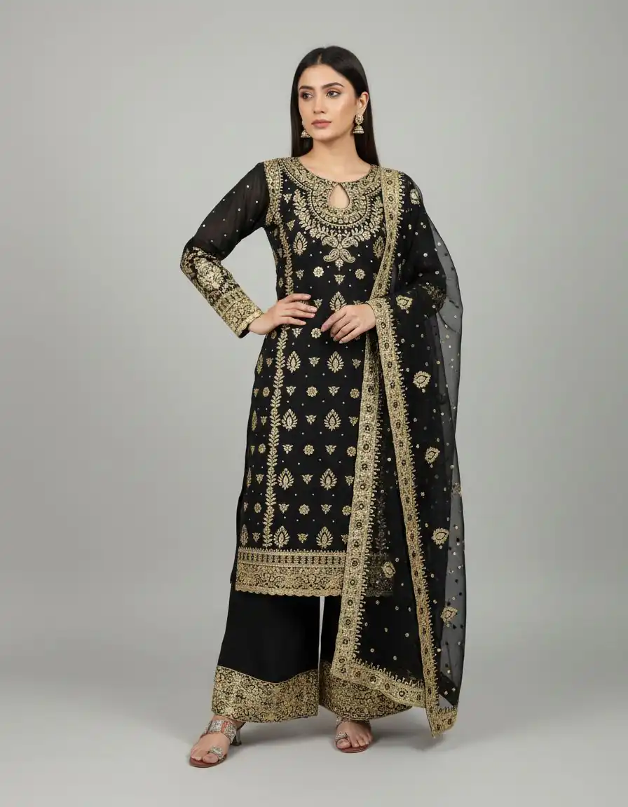 Black Faux Georgette Sequence Work Salwar Suit | Jump Suits, Salwar suit, Casual Suits, Creative suits, Designer Suits, Palazzo Suits, Party Wear Suits, Patiala Suits, Straight Suits