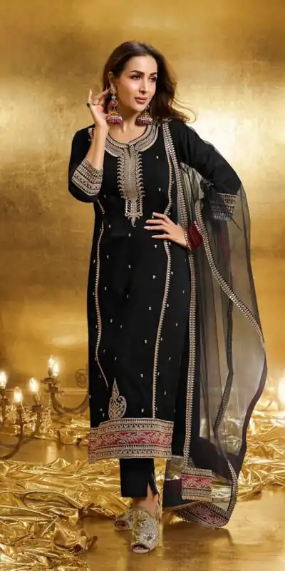 Black Faux Georgette Sequences Work Salwar Suit | Jump Suits, Tops & Bottoms, Track Suits, Salwar suit, Casual Suits, Creative suits, Designer Suits, Palazzo Suits, Party Wear Suits, Patiala Suits, Straight Suits, Trendy Wear