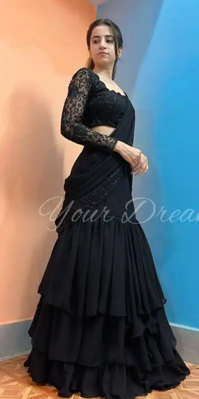 Black Faux Georgette Sequins Work Lehenga Choli | Lehenga, Bollywood Lehenga, Creative Lehenga, Designer Lehenga, Embroidered Lehenga, Party Wear Lehenga