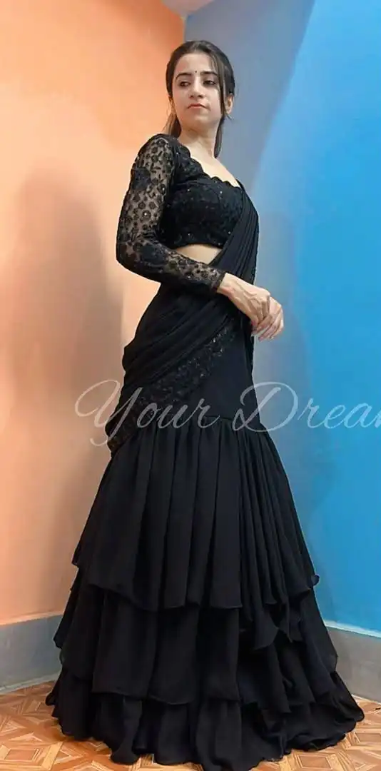 Black Faux Georgette Sequins Work Lehenga Choli | Lehenga, Bollywood Lehenga, Creative Lehenga, Designer Lehenga, Embroidered Lehenga, Party Wear Lehenga