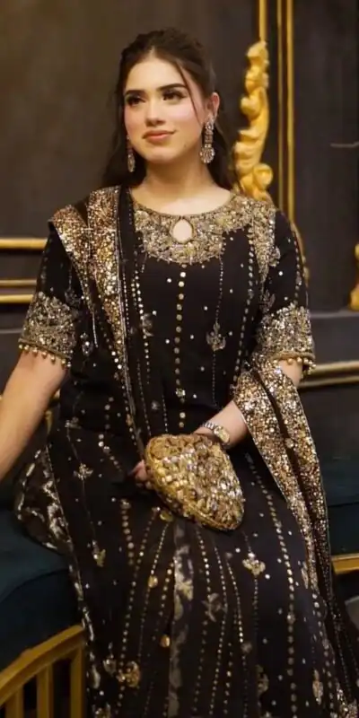 Black Foux Gorgette Lace Work Salwar Suit | Jump Suits, Tops & Bottoms, Track Suits, Salwar suit, Casual Suits, Creative suits, Designer Suits, Palazzo Suits, Party Wear Suits, Patiala Suits, Straight Suits, Trendy Wear
