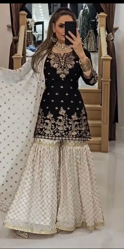 Black Fox Georgette Embroidery Lace Work Salwar Suit | Jump Suits, Tops & Bottoms, Track Suits, Salwar suit, Casual Suits, Creative suits, Designer Suits, Palazzo Suits, Party Wear Suits, Patiala Suits, Straight Suits, Trendy Wear