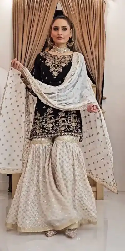 Black Fox Georgette Embroidery Lace Work Salwar Suit | Jump Suits, Tops & Bottoms, Track Suits, Salwar suit, Casual Suits, Creative suits, Designer Suits, Palazzo Suits, Party Wear Suits, Patiala Suits, Straight Suits, Trendy Wear