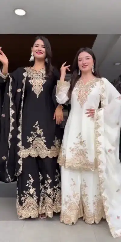 Black fox Georgette Embroidery Work Salwar Suit | Jump Suits, Tops & Bottoms, Track Suits, Salwar suit, Casual Suits, Creative suits, Designer Suits, Palazzo Suits, Party Wear Suits, Patiala Suits, Straight Suits, Trendy Wear