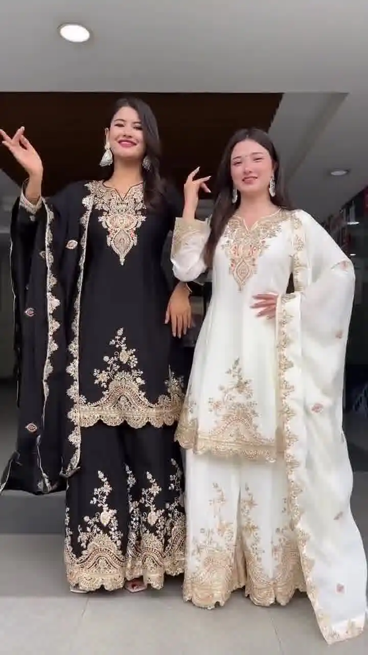 Black fox Georgette Embroidery Work Salwar Suit | Jump Suits, Tops & Bottoms, Track Suits, Salwar suit, Casual Suits, Creative suits, Designer Suits, Palazzo Suits, Party Wear Suits, Patiala Suits, Straight Suits, Trendy Wear