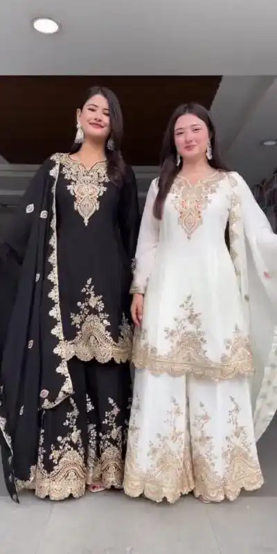 Black fox Georgette Embroidery Work Salwar Suit | Jump Suits, Tops & Bottoms, Track Suits, Salwar suit, Casual Suits, Creative suits, Designer Suits, Palazzo Suits, Party Wear Suits, Patiala Suits, Straight Suits, Trendy Wear