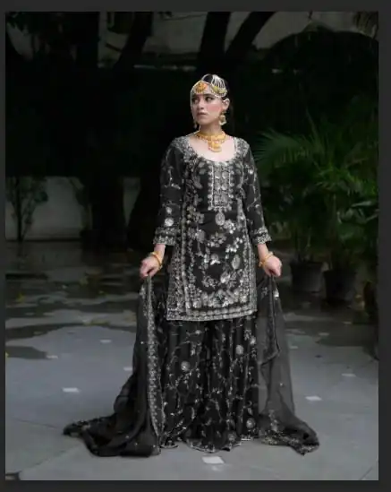 Black Fox Georgette Embroidery Work Salwar Suit | Jump Suits, Salwar suit, Casual Suits, Creative suits, Designer Suits, Palazzo Suits, Party Wear Suits, Patiala Suits, Straight Suits