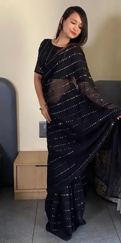 Black Fox Georgette Embroidery Work Saree | Sarees, Bollywood Sarees, Creative Sarees, Designer Sarees, Embroidered Sarees, Ethnic Saree, Modern Digital sarees, Party Wear Sarees