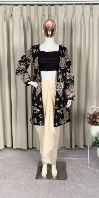 Black French Crape Embroidery Work Dhoti Suit | Jump Suits, Salwar suit, Casual Suits, Creative suits, Designer Suits, Palazzo Suits, Party Wear Suits, Patiala Suits, Straight Suits