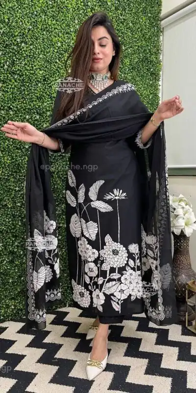 Black Georgette Digital Print Salwar Suit | Jump Suits, Salwar suit, Casual Suits, Creative suits, Designer Suits, Palazzo Suits, Party Wear Suits, Patiala Suits, Straight Suits